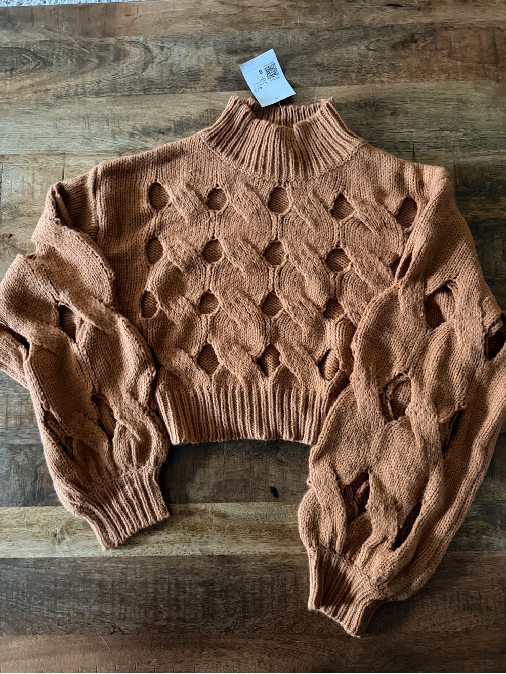 Forever 21 Open-Knit Cropped Turtleneck Sweater - Burnt Orange